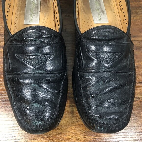 Mezlan Mario Ostrich Soft Black Leather‎ Slip On Loafers Men Size 7.5 M - Picture 2 of 10